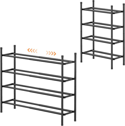 Uneviesyka Expandable Shoe Rack, 2 Tier Shoe Rack for Closet, Stackable Adjustable Standing Metal Shoe Shelf Organizer Storage, Small Shoe Racks for Front Door Entrance、Entryway(Black)