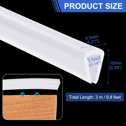 YOKIVE Clear Rubber U Channel Edge Trim, Silicone Door Seal Strip 3/16" Slot Fit for 5/32"-7/32" Edge | Metal Edge Guard Protector Great for Plywood, Glass, Sheet Metal (10-Feet)