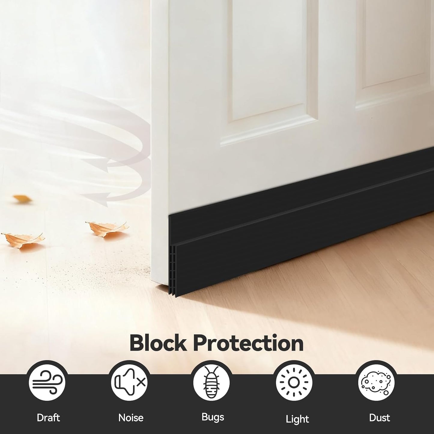 Door Draft Stopper, Ohuhu 39"L x 2"W Silicone Weather Stripping Under Door Seal for Exterior Interior Doors, 1" Widened Strong Adhesive, Soundproof Door Sweep Strip to Block Cold, Noise, Light Pests