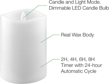 Stonebriar 6 Count White Real Wax 3x3 Flameless LED Pillar Candles with Remote and Timer