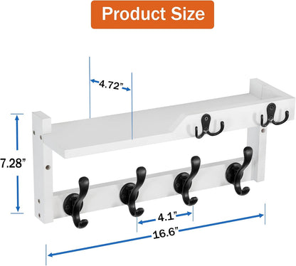 dreampossible Coat Rack Wall Mount with Shelf, Coat Hanger Wall Mount with Key Hooks and Mail Holder, Wood Entryway Floating Shelf with Hooks and Storage, Hat Rack for Wall Key Holder Mail Organizer