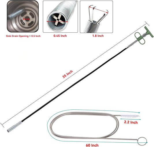 Upgrade 33 Inch Drain Snake Clog Remover with Stronger Claw, Flexible Grabber Tool with Bonus 60 Inch Drain Brush