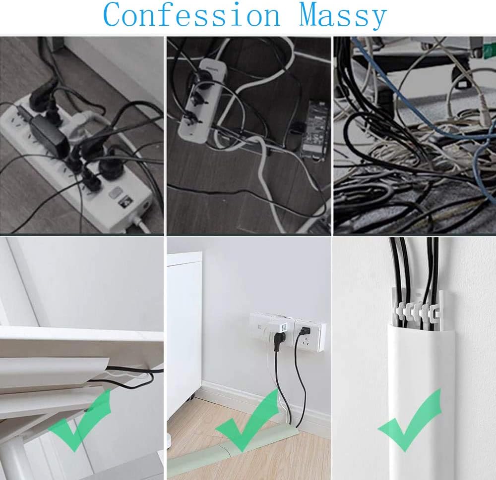 Cable Concealer Cord Cover, Airlxf 2 PCS Self-Adhesive Wall Cable Covers with 4 PCS Double-side Tapes for TV Computer Office Theater (White)