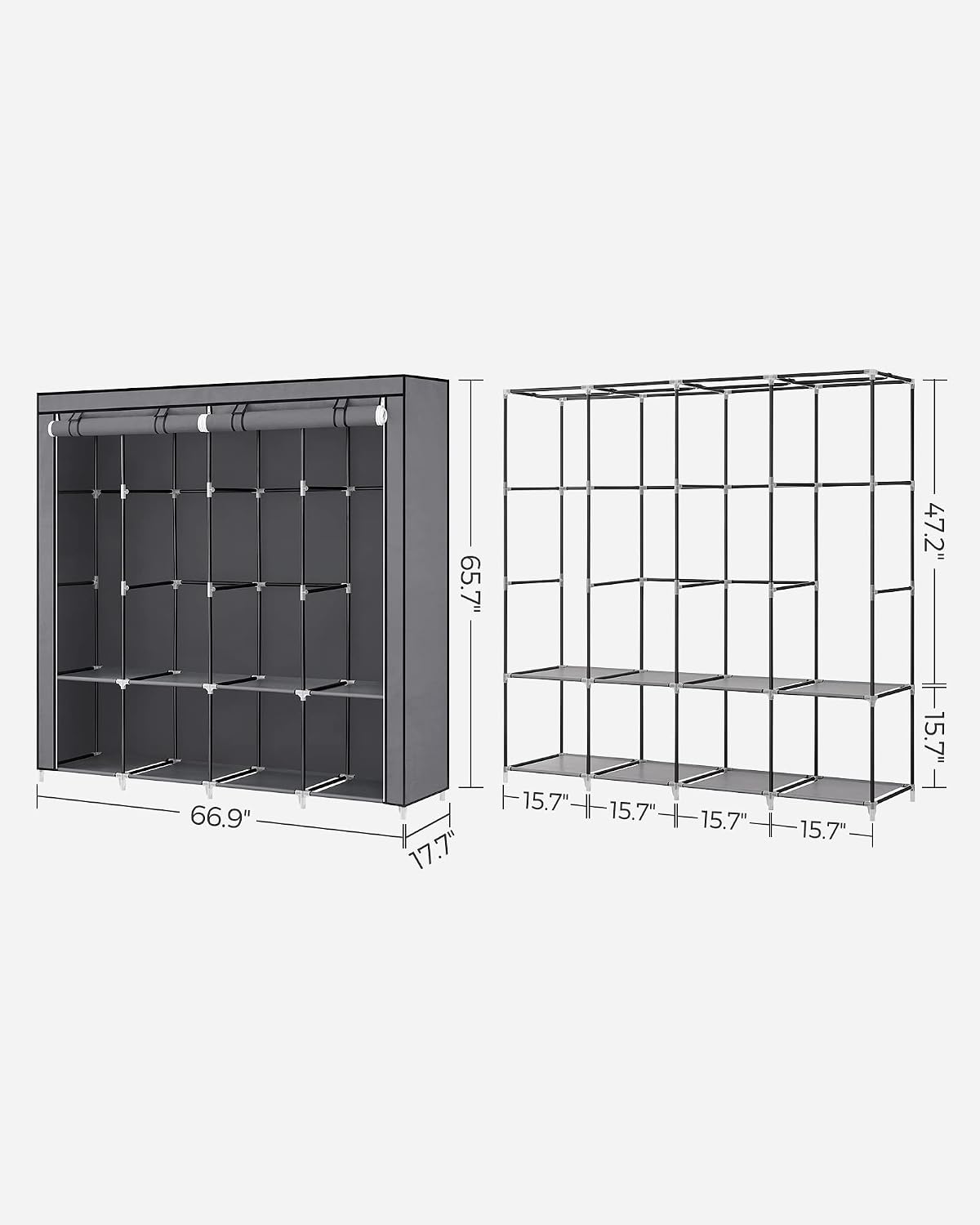 SONGMICS Portable Closet, Wardrobe Closet Organizer with Cover, 3 Hanging Rods and Shelves, 4 Side Pockets, 51.2 x 17.7 x 65.7 Inches, Large Capacity for Bedroom, Living Room, Ink Black URYG092B02