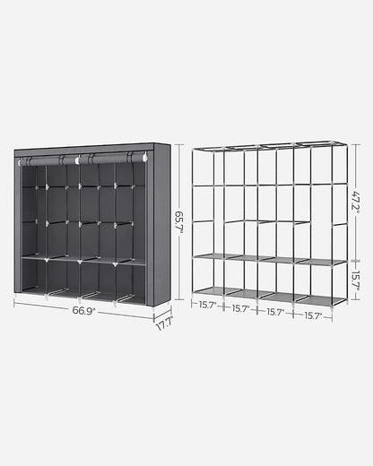 SONGMICS Portable Closet, Wardrobe Closet Organizer with Cover, 3 Hanging Rods and Shelves, 4 Side Pockets, 51.2 x 17.7 x 65.7 Inches, Large Capacity for Bedroom, Living Room, Ink Black URYG092B02