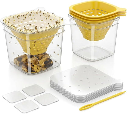 Fruit Fly Traps for Indoors, DIY Fruit Fly Traps - 4X Reuseable Funnel Traps + 24x Clear Sticky Trap - No-Mess, Uses Natural Bait