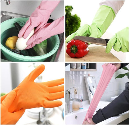 Alimat PluS 3 Pack Reusable Cleaning Gloves Latex Free, Dishwashing Gloves with Cotton Flock Liner and Embossed Palm, Waterproof Household Gloves for Laundry, Gardening (Medium)