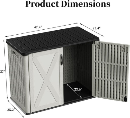 Patiowell 26 Cu.ft Outdoor Storage Cabinet with Lockable Door, Waterproof Horizontal Storage Shed for Tools and Patio Furniture, All-Weather Resin Shed Easy Assemble for Pool or Backyards, Brown