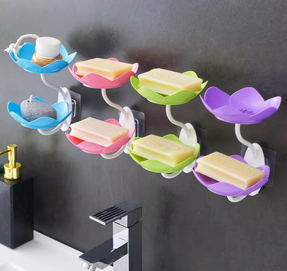 Soap Dish Holder for Shower Bar Double Layer Cute Lotus Shape Adhesive Tray Sink Wall Mounted Shampoo NO-Drilling Self Draining Hanging Saver Rack Plastic Bathroom Bathtub Kitchen，Pink