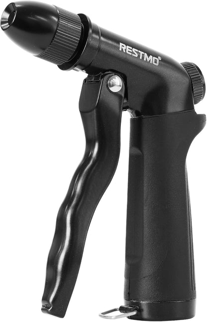 RESTMO Metal Water Hose Nozzle, Heavy Duty Garden Hose Sprayer for Outdoor | Adjustable Brass Spray Head, 4 Watering Patterns, Jet | Mist | Cone | Full, Leak-proof, Ideal for Lawn & Plant & Car, Green