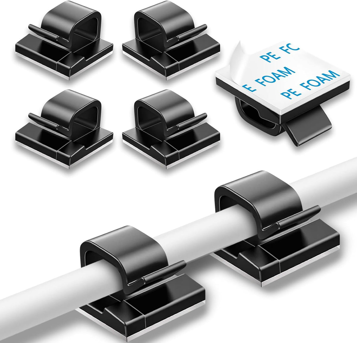 Cable Clips, Adhesive Cable Organizer Cord Holder Wire Clip Wire Management Self Adhesive Hooks Wire Holder for Office, Home (Black)