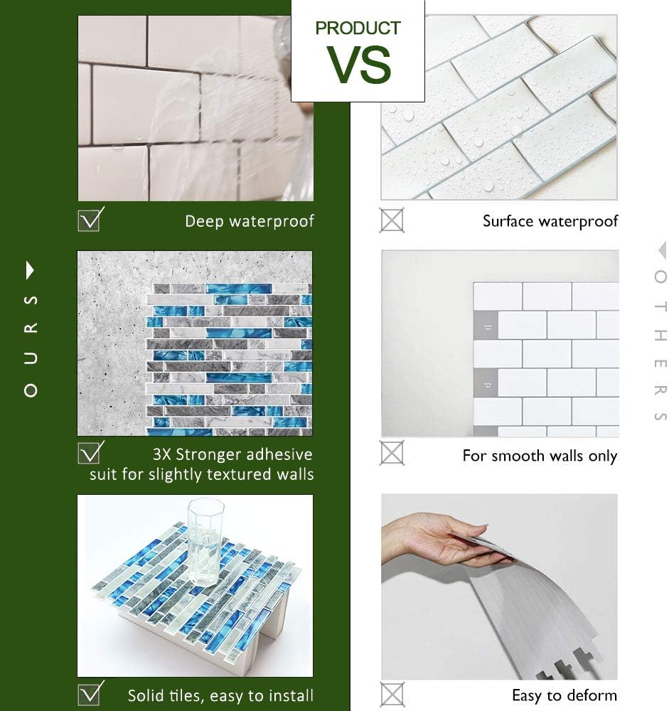 STICKGOO Thicker Design Peel and Stick, Self Adhesive Stick On Tile Backsplash for Kitchen and Bathroom, Beige & White, 12”×12”, 10 Sheets