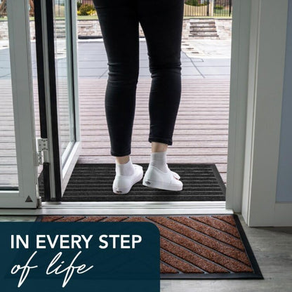 ubdyo Extra Durable Door Mat - Dirt Trapping Outdoor Welcome Mats - Non-Slip Outdoor Indoor Entrance - Low Profile Front Doormat (30" x 17", Bright Brown)