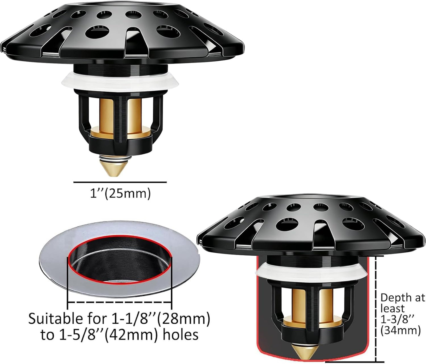 AzWzz Bathroom Sink Stopper,Sink Hair Catcher,Bathroom Sink Drain Strainer Pop Up Drain Cover Plug,Universal for 1.1 to 1.65in Sink Drain Hole