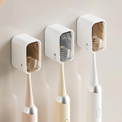 Wall Mounted Toothbrush Holders for Bathroom,Strong Self Adhesive Tooth Brush Holder with Cover, Toothbrush Heads Organizer for Family, 2 Pcs