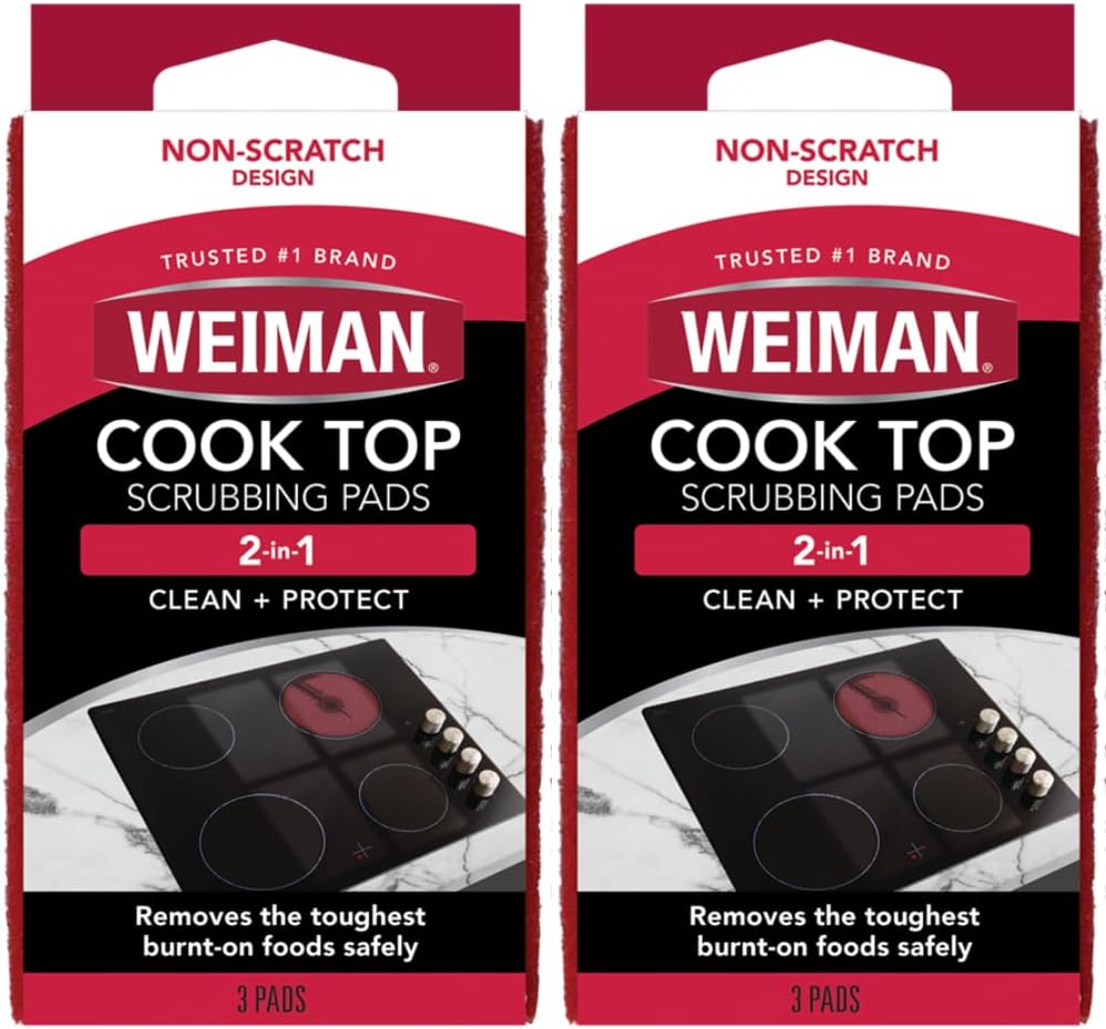 Weiman Cook Top Scrubbing Pads, 3 Count, 2 Pack Cuts Through the Toughest Stains - Scrubbing Pads Carefully Wipe Away Residue