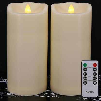 Flameless Flickering Candles with Remote and Timers, 1000 Hours Waterproof Outdoor Indoor Battery Operated LED Pillar Candles, Ivory Plastic, Set of 3(D 3" x H 4" 5" 6")