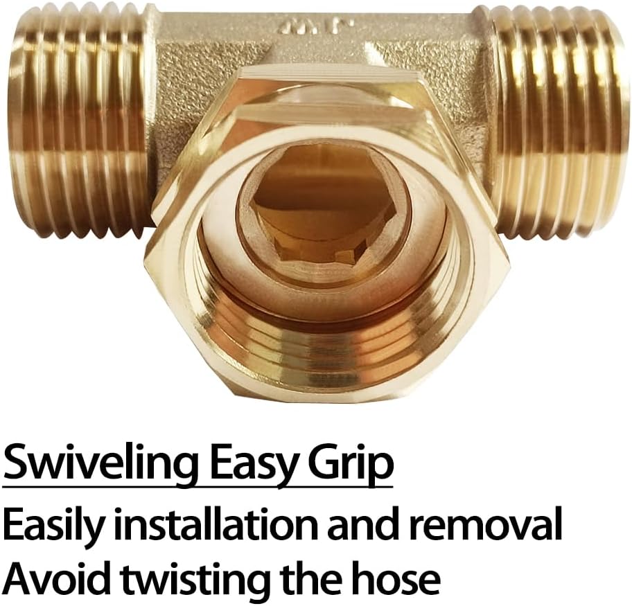 Joywayus 2PCS Brass 3/4" GHT Garden Hose Splitter Body Backyard 2 Way Y Shaped Swivel Connector Threaded Pipe Fitting Coupler Adapter with Washer