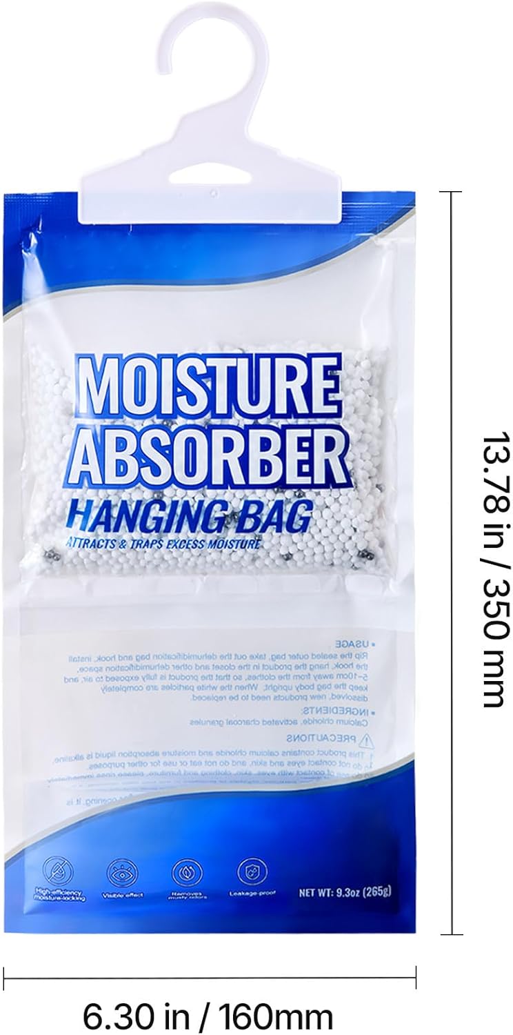 Happybuy Hanging Moisture Absorber, 9.3 oz (10 Packs), Fragrance-Free Bags for Wardrobes, Bedrooms & Bathrooms