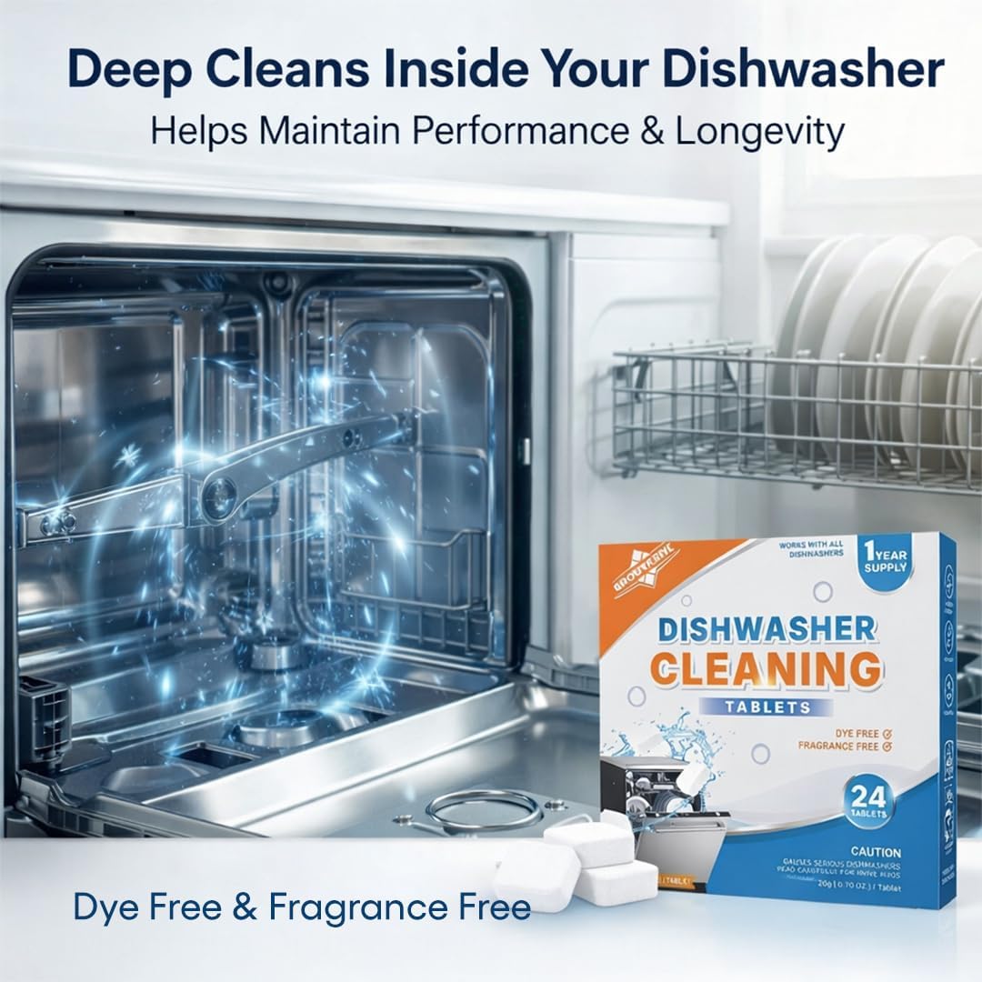 Dishwasher Cleaner Tablets – Deep Cleaning & Descaler Tablets for Dishwashers, Removes Grease, Limescale & Odors, Freshens & Maintains Performance (24 Count)