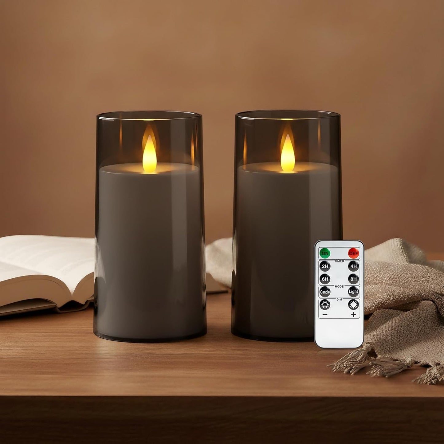 Raycare Flameless Electronic Pillar Candles with Remote Control and Timer- Battery Operated Realistic Flickering LED Fake Candle for Home, Wedding, Valentine's Day, Decor,White,Set of 2(3"x6"6")