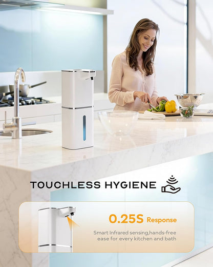 Automatic Foaming Soap Dispenser Touchless, 6-Level Adjustable,13.5oz/400ml Rechargeabled Wall Mounted Smart for Bathroom and Kitchen Dish Soap,White