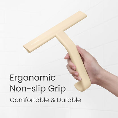 dancemoon JustHang Shower Squeegee for Glass Doors, All-One-Piece Award-Winning Silicone Squeegee with Built-in Hook for Bathroom, Window, Mirror, Tile Wall,Car, Streak-Free Cleaner Tool,10-Inch Black