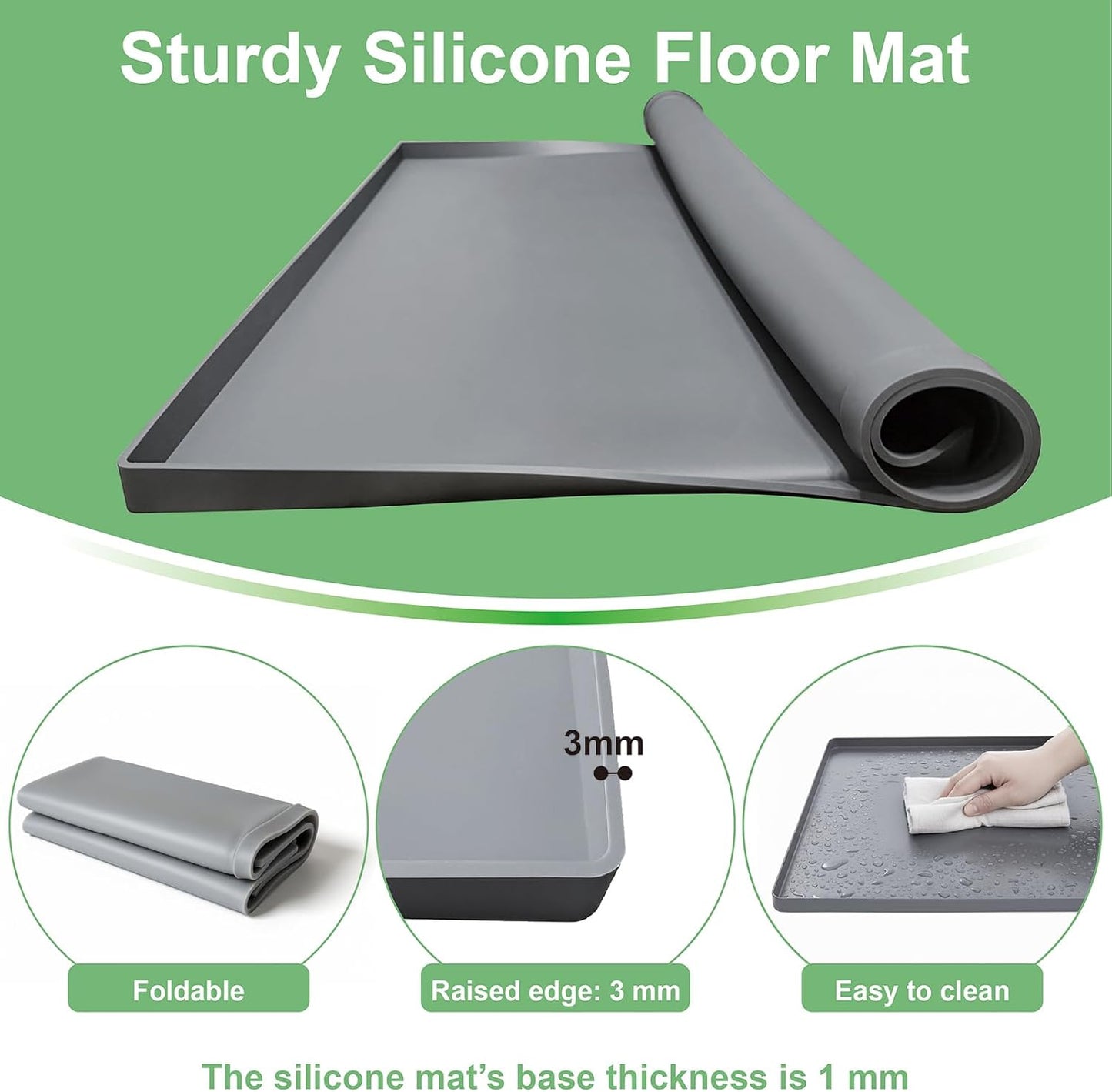 27 x 27 Inch Washing Machine Drain Pan, Silicone Washer Pan, Black | 2cm Raised Waterproof Edge, Washer and Dryer Mat for Floor Protection, Fits Compact Washers Up to 3.5 Cu.Ft.