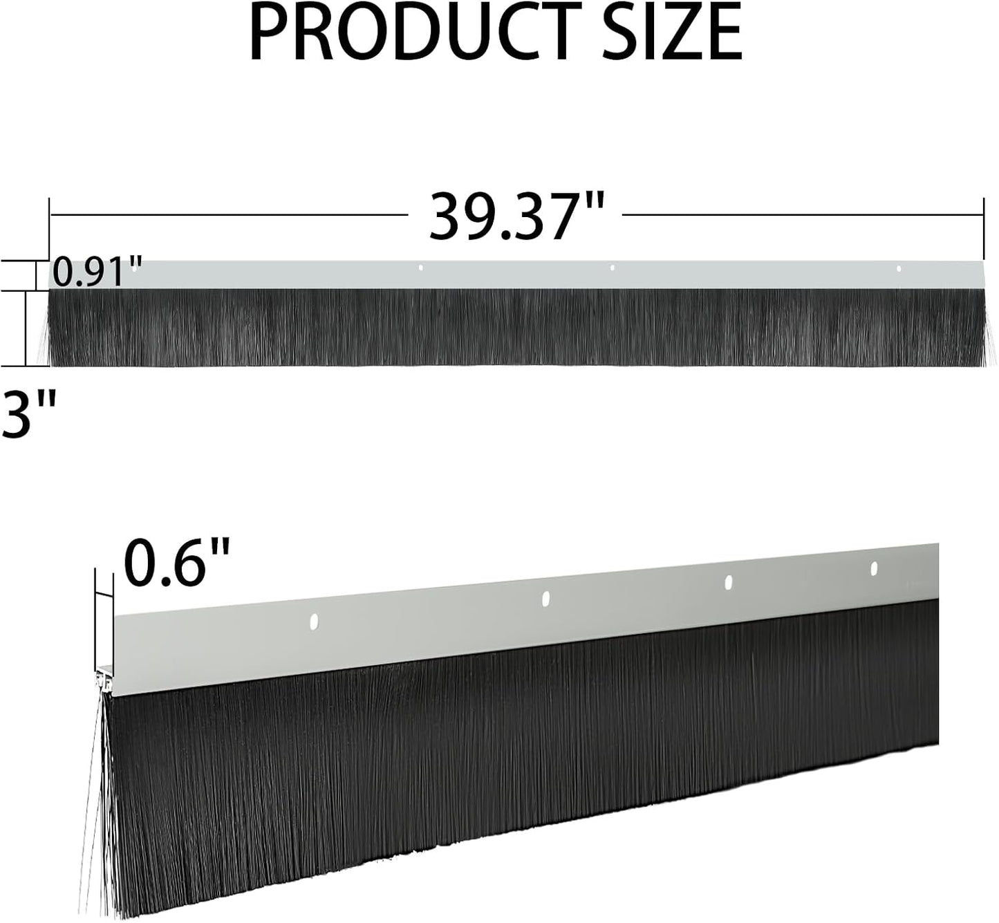 Double Brush Door Sweep 1 Pack, Retsun 3" x 39.3" Heavy Duty Aluminum Door Bottom Seal for Garage, Roll-Up & Exterior Doors, Screw-On Gap Blocker for Wide Gaps, Door Draft Stopper (3 FT, D-3in, 1)