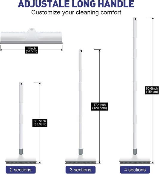Yolaist 60 inch Long Handle Floor Scrub Brush, 2 in 1 Heavy Duty Hard Bristle Deck Scrubber & Squeegee for Tile, Wall, Concrete, Shower, Bathroom, Kitchen, Garage, Patio
