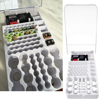 Battery Organizer Storage Case w Tester-110 Batteries Holder Box for AAA, AA, 9V, C, D and Button Battery