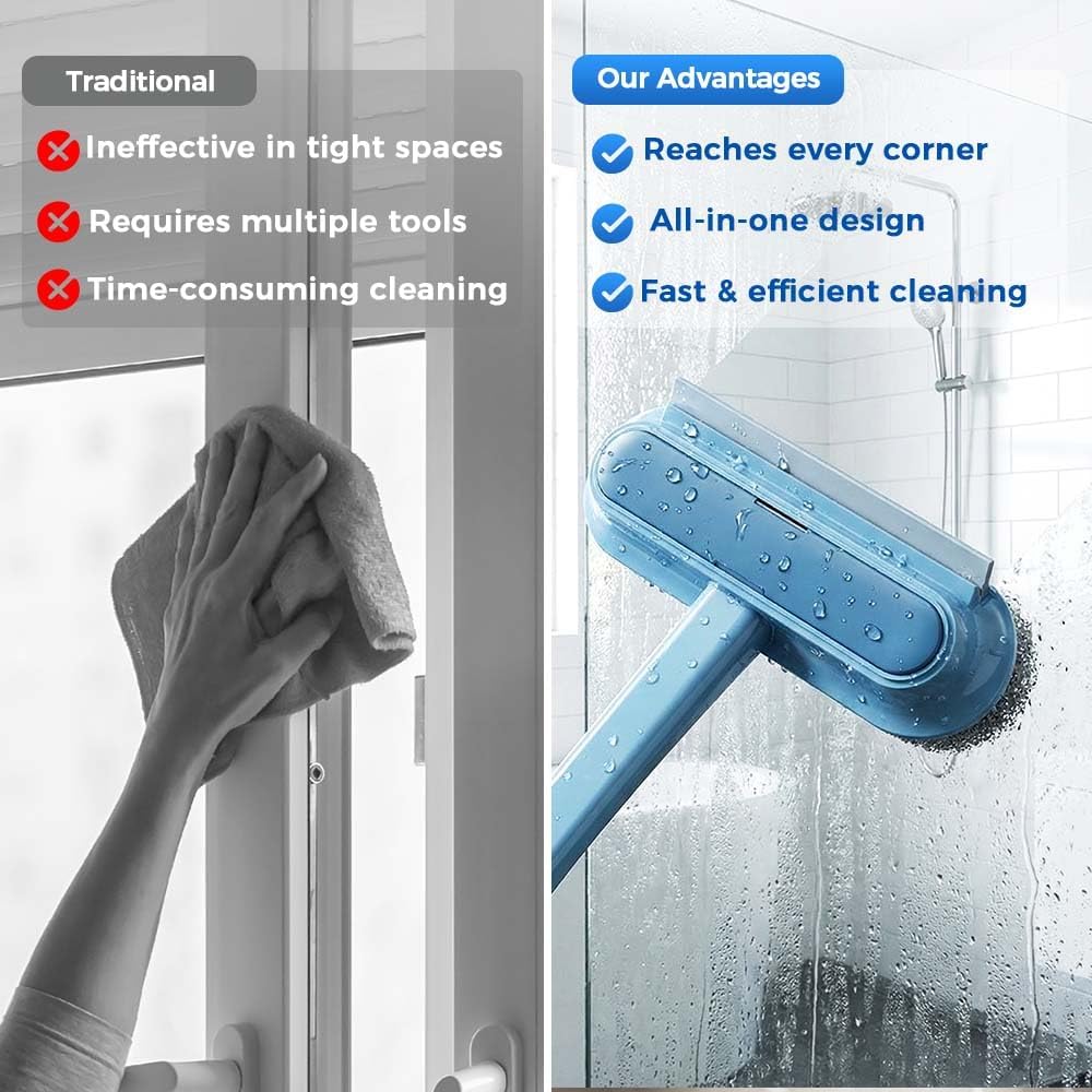 Window Screen Cleaner Tool with Squeegee | 4 in 1 Mesh Screen Cleaner Tool, Detachable Window Cleaning Kit, Multi-Functional Cleaning Brush for Window, Screens, Mesh