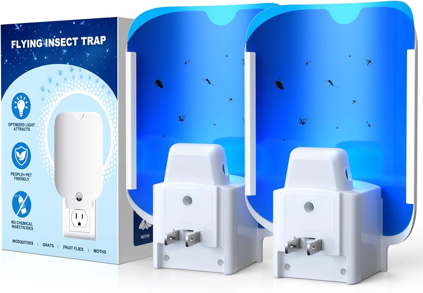 ANTI-BRUMM Flying Insect Trap, Fruit Fly Trap Plug in Bug Catcher, Bug Light Trap Indoor Fly Trap for Home Mosquito Indoor Killer, Light Attract & Safer Sticky Trap (1 Device + 5 Refills), white