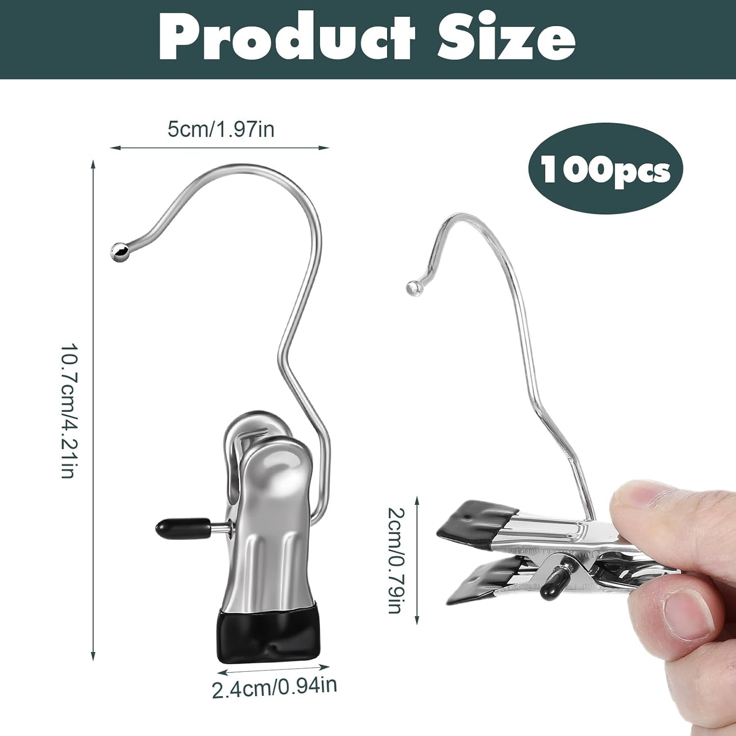 YUXIANLB 50 Pack Boot Hanger Clips Hooks, Heavy Duty Laundry Hooks with Clips, Portable Stainless Steel Clothes Pins Boot Clips for Hanging, Socks Towels Hats Pants Holder for Travel, Closet