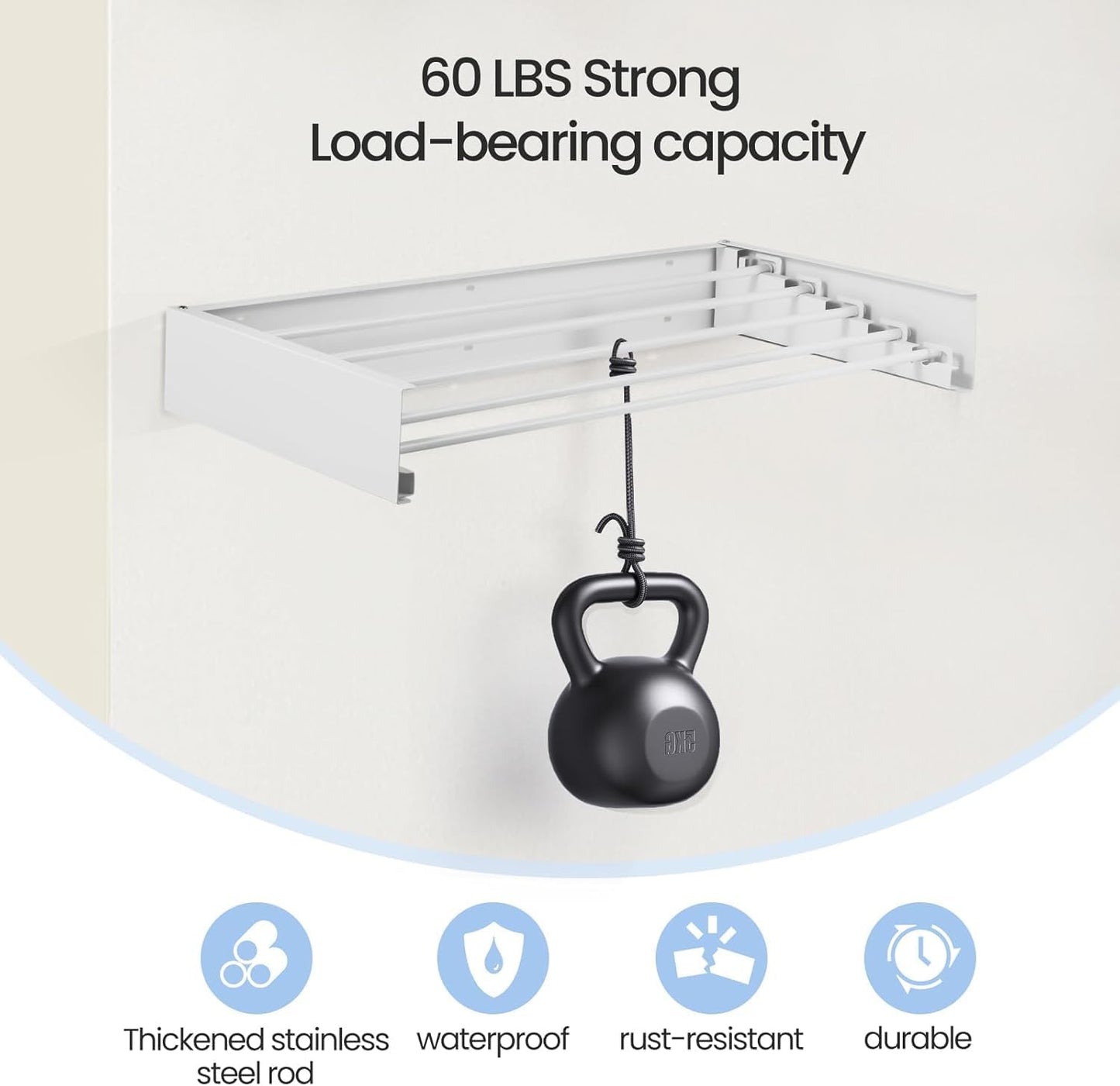 Wall Mounted Laundry Drying Rack, Carbon Steel Foldable & Retractable Clothes Drying Rack, Space Saving Adjustable Towel Holder for Bathroom, Laundry, Small Spaces (1, White, 31.5")