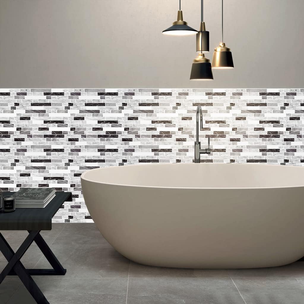 STICKGOO Thicker Design Peel and Stick, Self Adhesive Stick On Tile Backsplash for Kitchen and Bathroom, Beige & White, 12”×12”, 10 Sheets