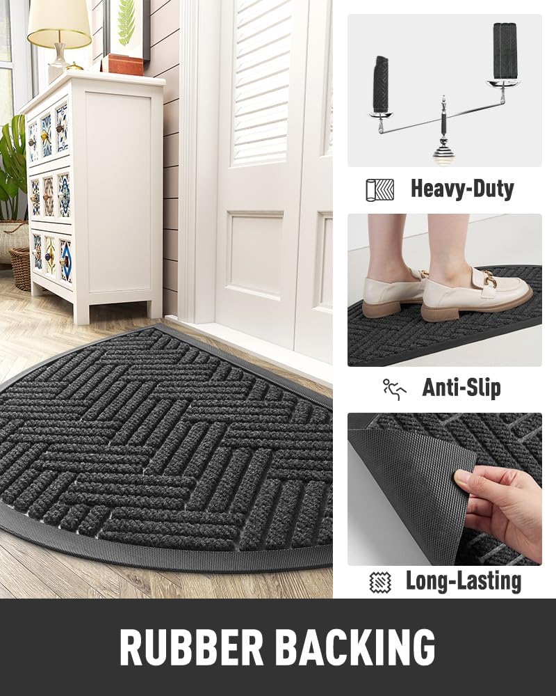 tchdio Door Mat Outdoor Indoor Entrance Doormat-Semicircular Durable Rubber Non Slip Front Door Mat for Outside Inside Entry Entryway Dirt Trapper WelcomeMat for Muddy Paws and Shoes-Black 17”x30”