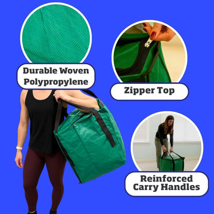 DURASACK XL 48-Gallon Zipper Top Heavy Duty Storage Tote Bags, Black | Rugged Woven Polypropylene Moving Bag, Reusable Self-Standing Design, Holds up to 500 Pounds