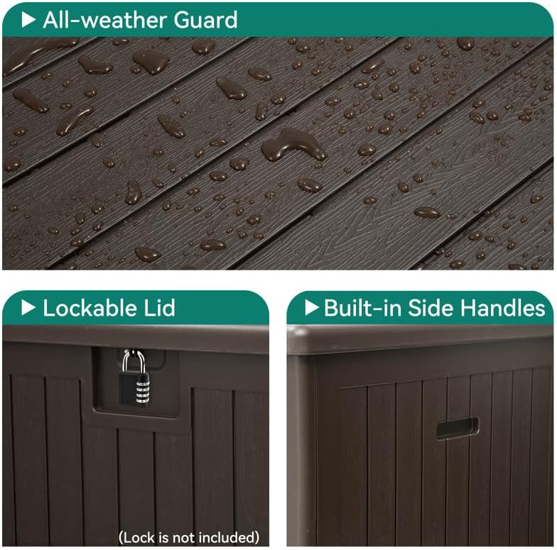 YITAHOME 100 Gallon Large Outdoor Deck Box | Waterproof Resin Storage Box, Lockable Indoor Outdoor Storage Container for Patio Furniture Cushions, Pool Accessories