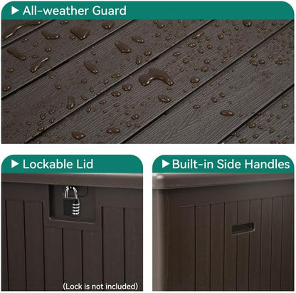 YITAHOME 100 Gallon Large Outdoor Deck Box | Waterproof Resin Storage Box, Lockable Indoor Outdoor Storage Container for Patio Furniture Cushions, Pool Accessories