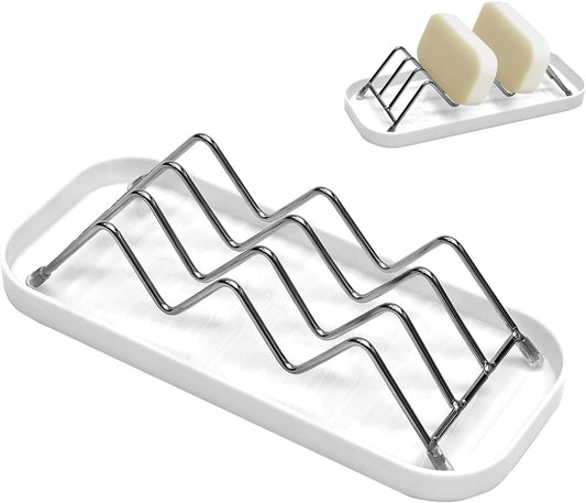 Soap Holder for Shower, Soap Dish for Shower, Holds 2 Bars, Self Draining Stainless Steel Rack with Drip Tray for Bathroom Counter and Kitchen Sink