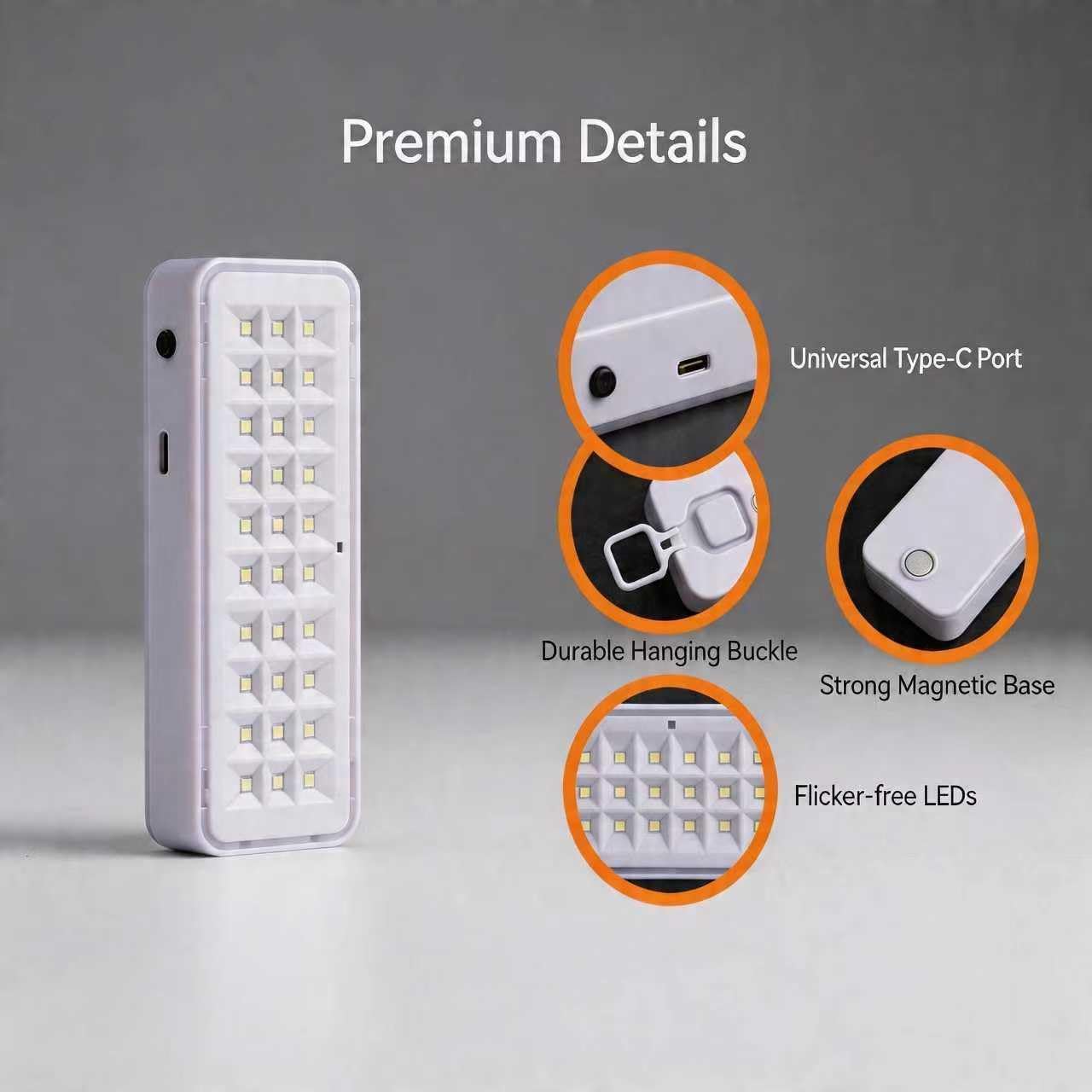 LED Emergency Light, Rechargeable Portable Indoor wall-Mounted Household Light, 30/60LED exit Light, 3 Lighting Modes, Magnetic Attachment, Camping Light (30LED USB Type-C)