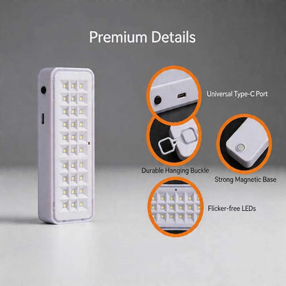 LED Emergency Light, Rechargeable Portable Indoor wall-Mounted Household Light, 30/60LED exit Light, 3 Lighting Modes, Magnetic Attachment, Camping Light (30LED USB Type-C)
