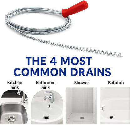 Drain Snake Clog Remover 10 Ft Flexible Metal Plumbing Snake for Sink, Shower, Tub & Bathroom Drain – Removes Hair & Grease – No Chemical Drain Cleaners Needed