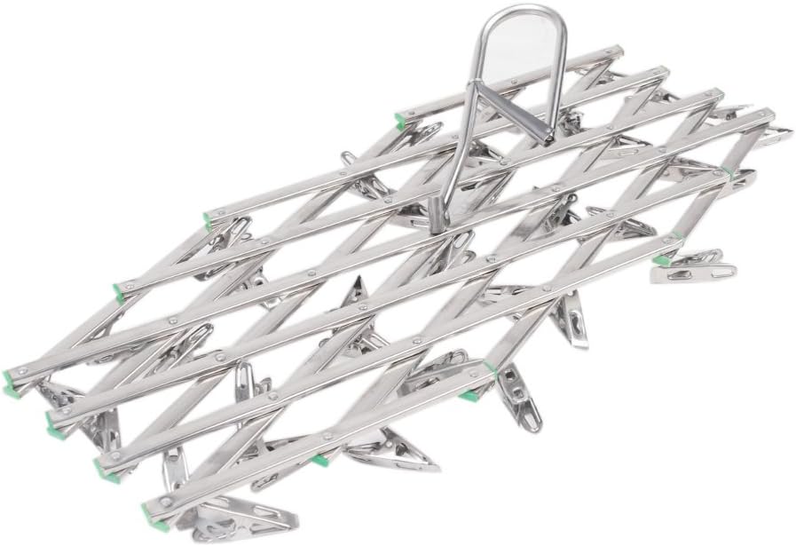 Stainless Steel Laundry Clothes Drying Rack Hanger, Multi Function Foldable Portable Travel Hanging Rack Hook, 35 Clips for Socks, Cloth Diapers, Towel, Underwear, Scarf, Panties, Gloves etc.