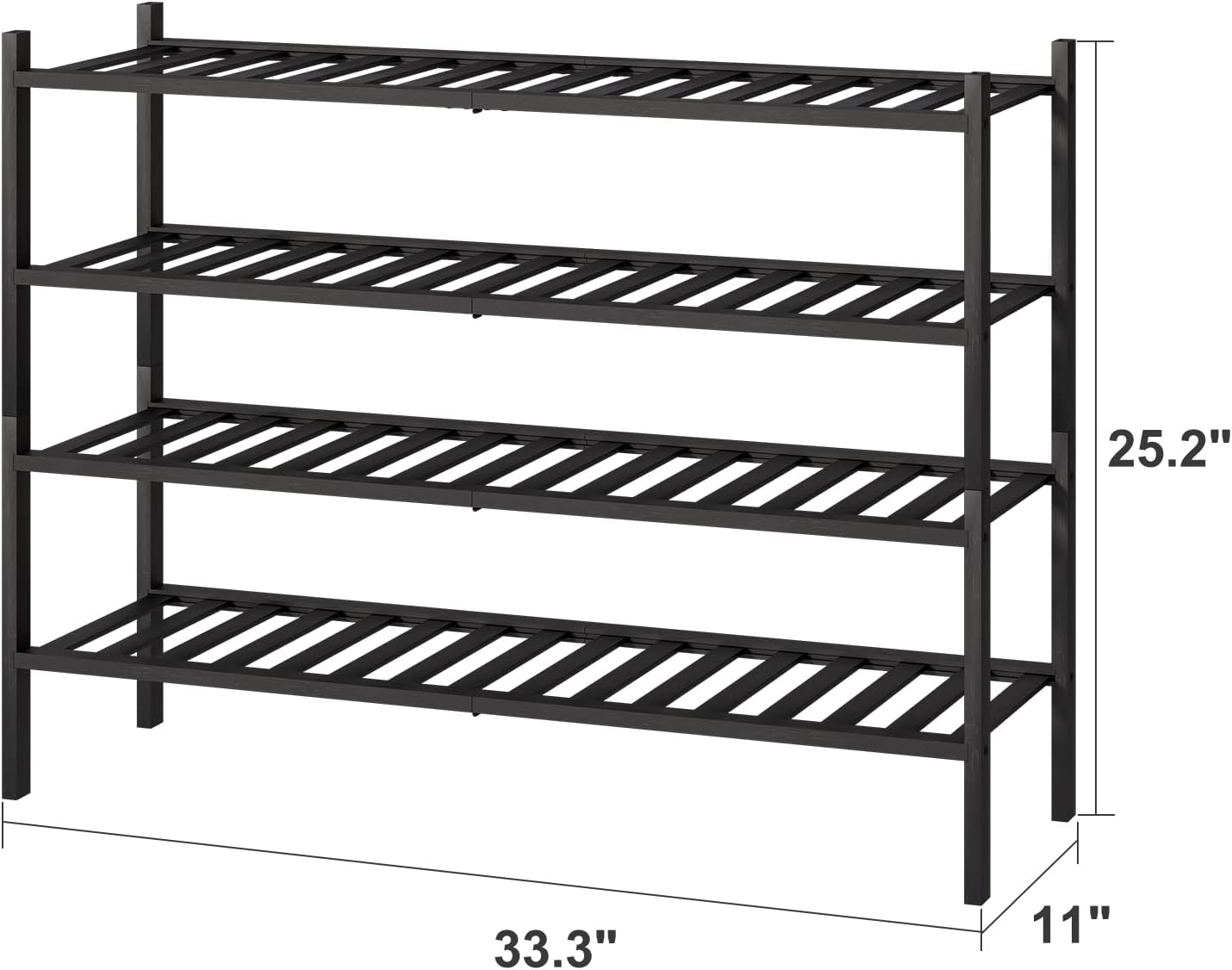 viewcare 3-Tier Black Bamboo Shoe Rack for Entryway, Stackable | Foldable | Natural, Shoe Shelf Storage Organizer for Hallway Closet, Free Standing Shoe Racks for Indoor Outdoor