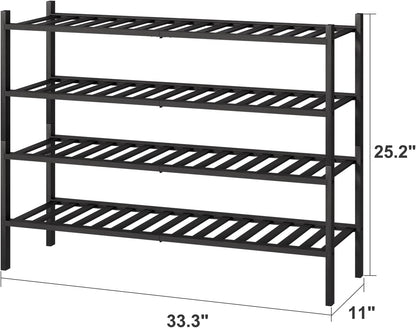 viewcare 3-Tier Black Bamboo Shoe Rack for Entryway, Stackable | Foldable | Natural, Shoe Shelf Storage Organizer for Hallway Closet, Free Standing Shoe Racks for Indoor Outdoor