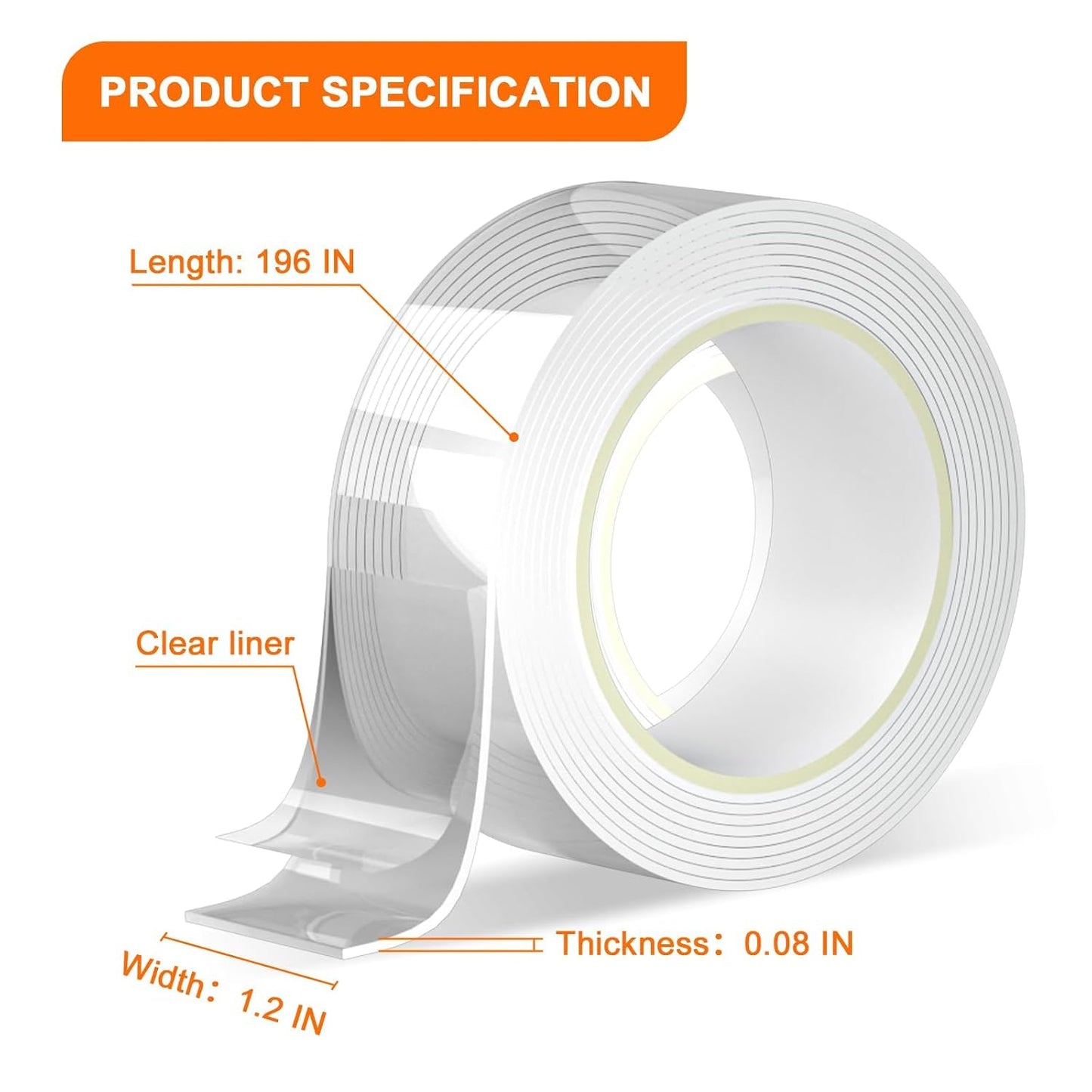 Heavy Duty Double Sided Nano Tape, 120" Removable & Resuable No Residue Nano Tape for Picture Hanging, Indoor Decor, Mirrors & Home Organization, Room Decoration