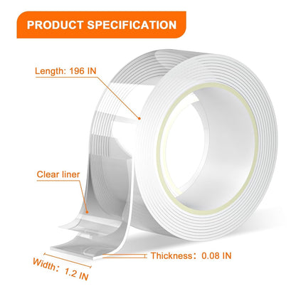 Heavy Duty Double Sided Nano Tape, 120" Removable & Resuable No Residue Nano Tape for Picture Hanging, Indoor Decor, Mirrors & Home Organization, Room Decoration