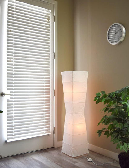 fantado 4-FT Tall White Hako Rice Paper Lantern Standing Floor Lamp w/Black Foot Switch Cord and Bulbs (12 inch x 48 inch w/Light Bulbs) - Asian-Inspired Affordable Home Decoration